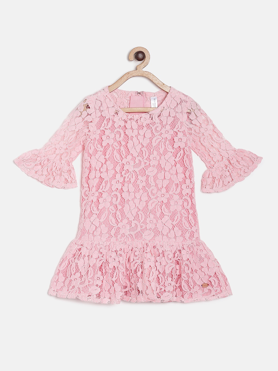 

U.S. Polo Assn. Kids Girls Pink Self Design Drop-Waist Dress