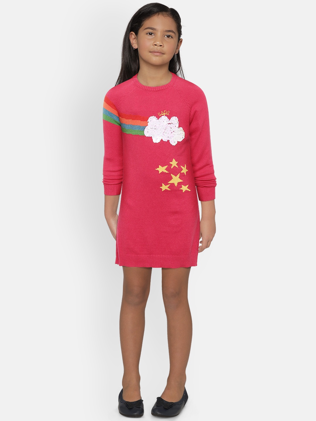 

U.S. Polo Assn. Kids Girls Pink Self Design Sweater Dress