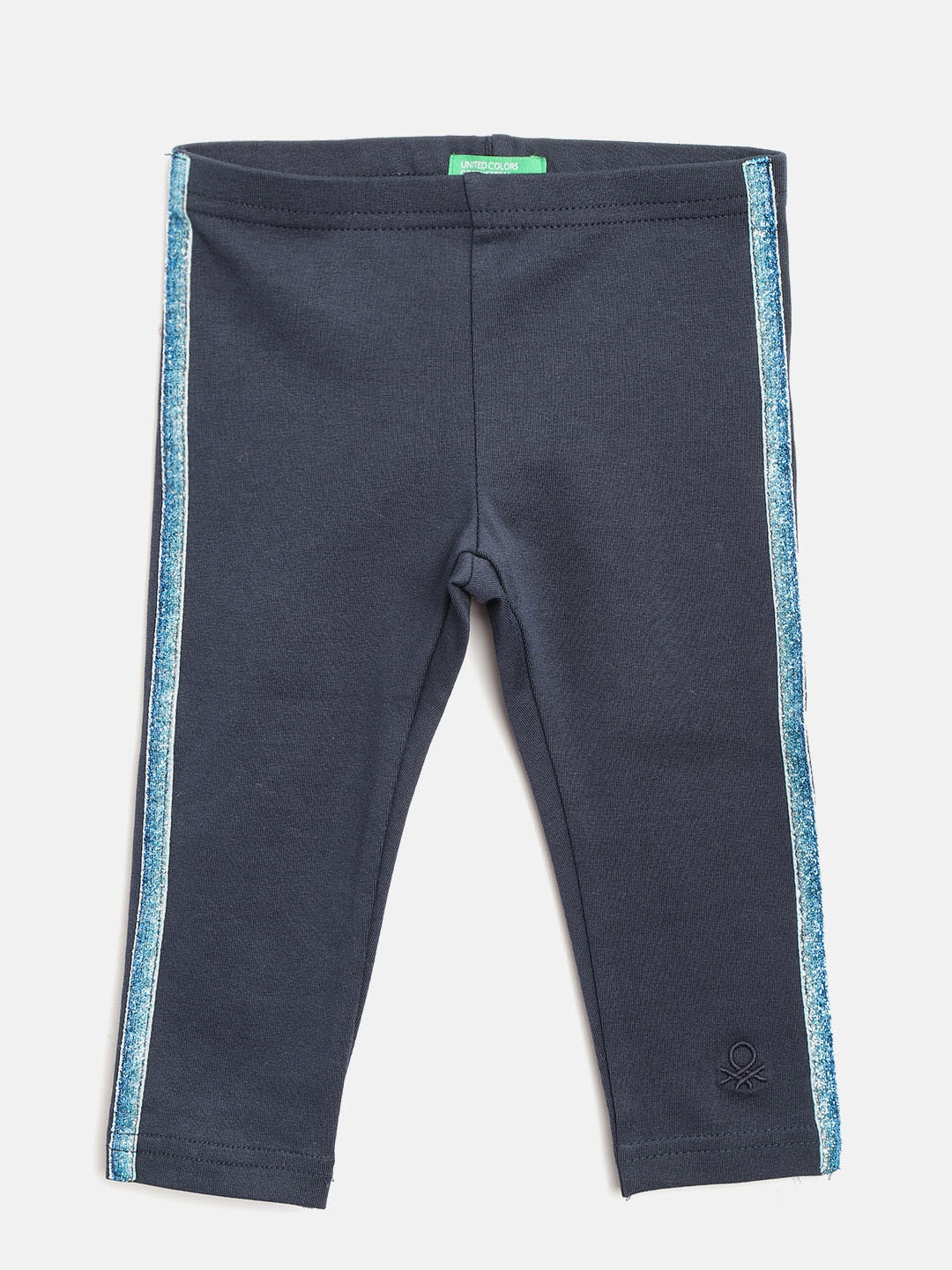 

United Colors of Benetton Navy Blue Solid Leggings with Striped Detail