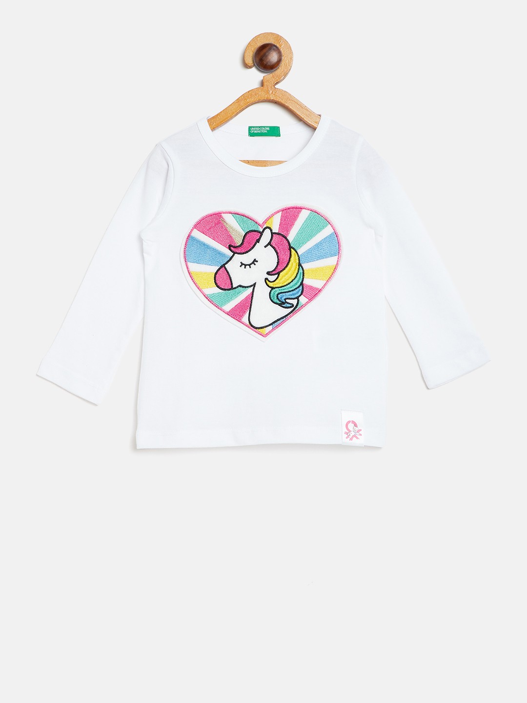 

United Colors of Benetton Girls White Applique Round Neck T-shirt