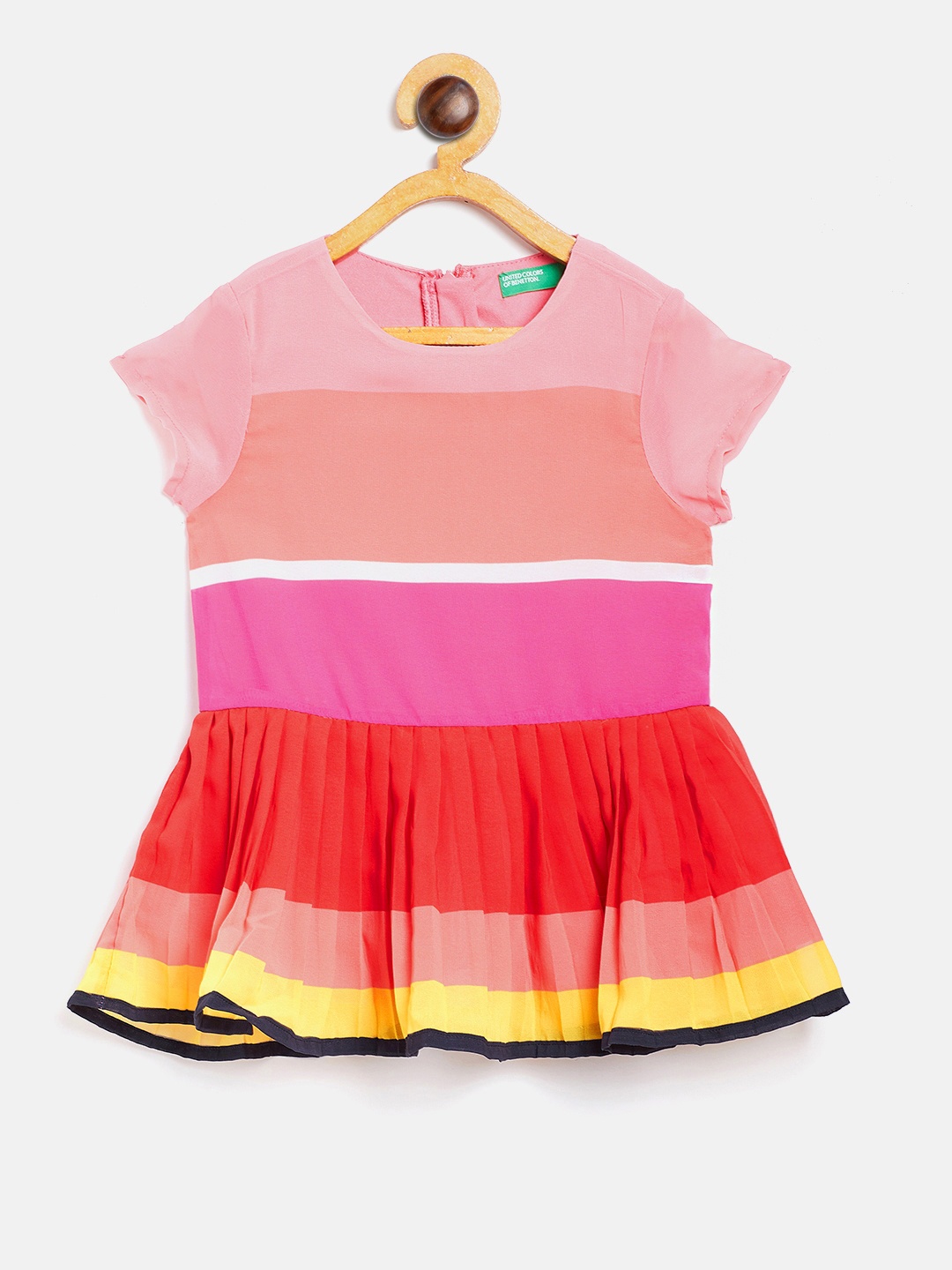 

United Colors of Benetton Girls Pink & Red Striped Drop-Waist Dress