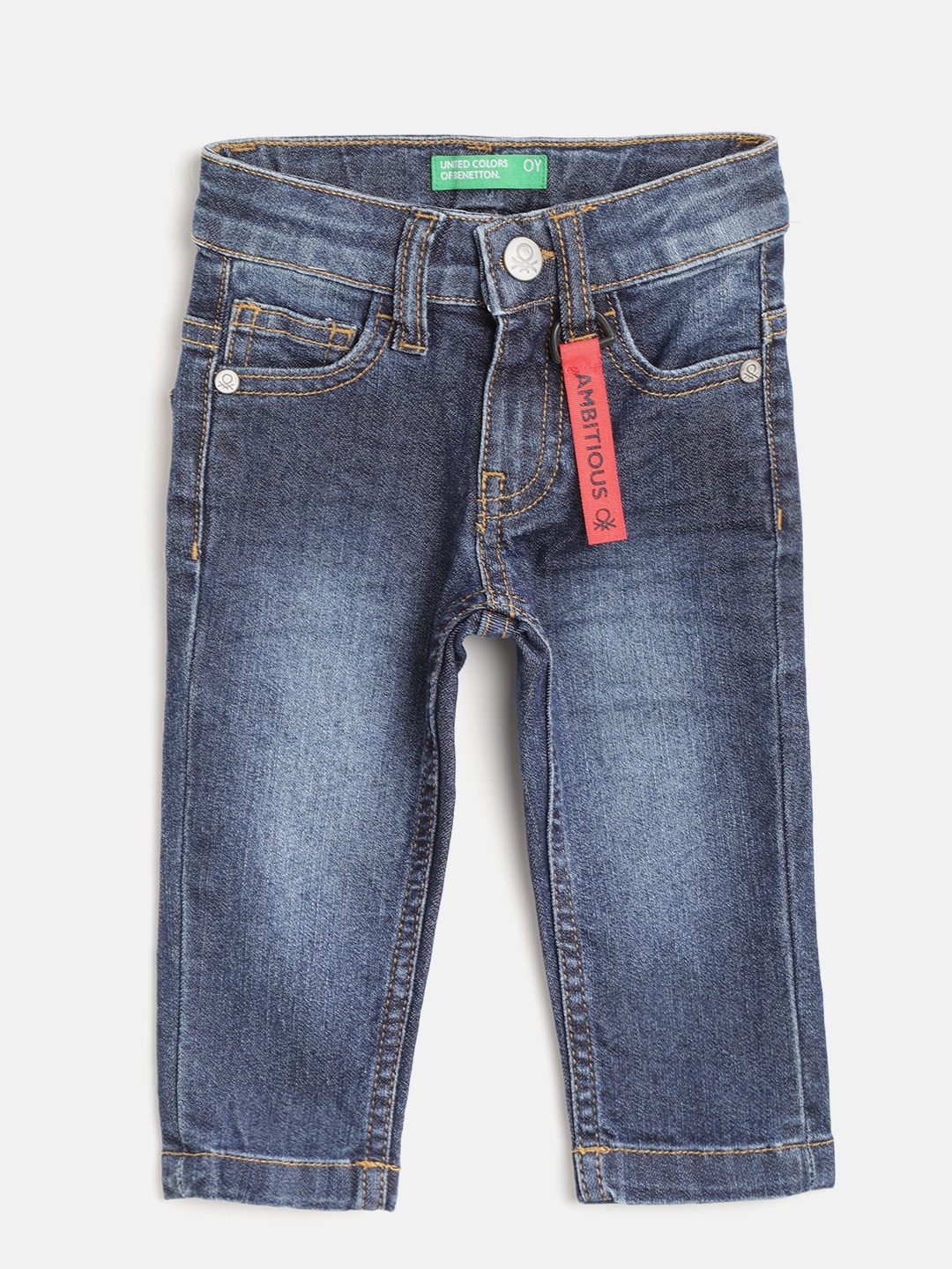 United Colors of Benetton Boys Blue Slim Fit Mid-Rise Clean Look Stretchable Jeans