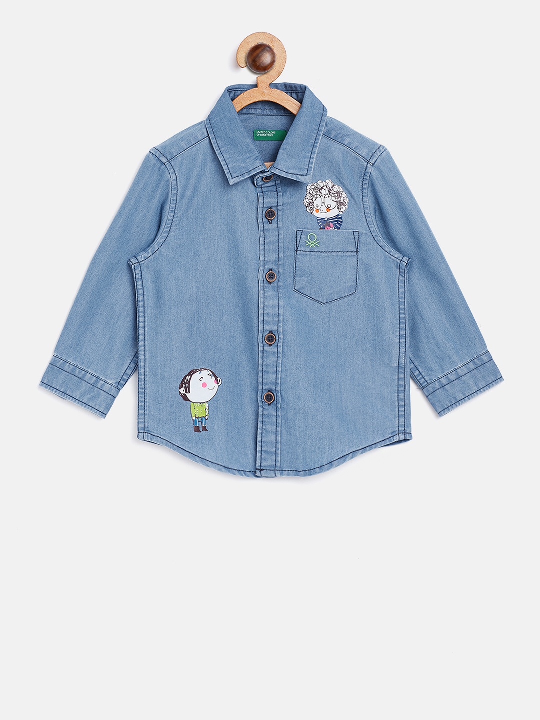 

United Colors of Benetton Boys Blue Regular Fit Solid Chambray Shirt