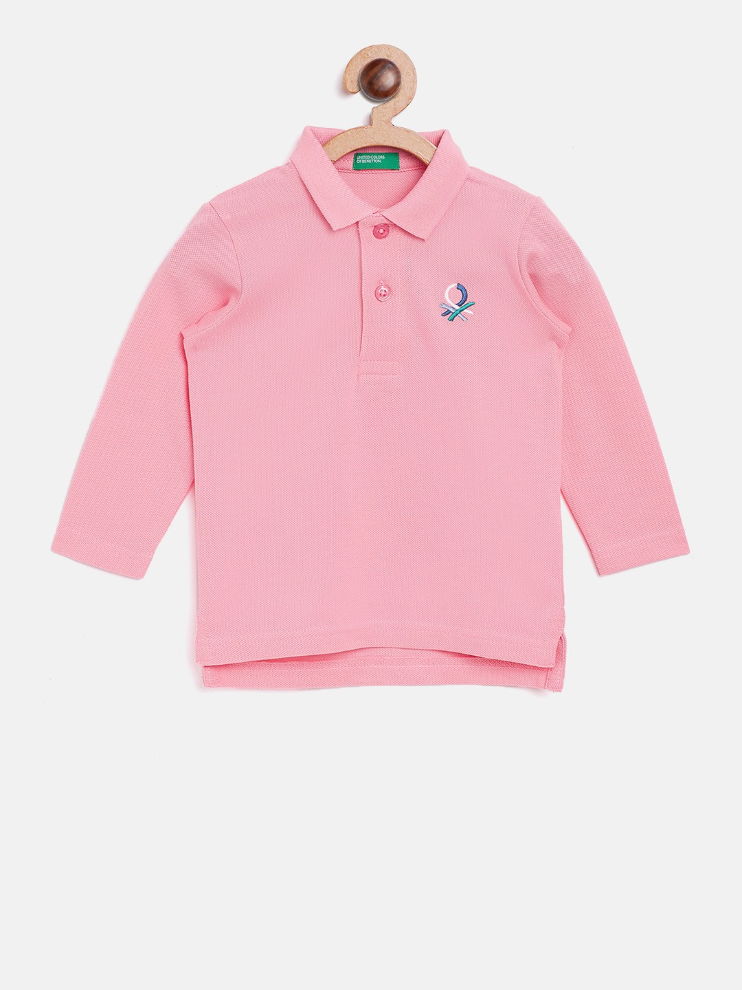 

United Colors of Benetton Boys Pink Solid Polo Collar Pure Cotton T-shirt