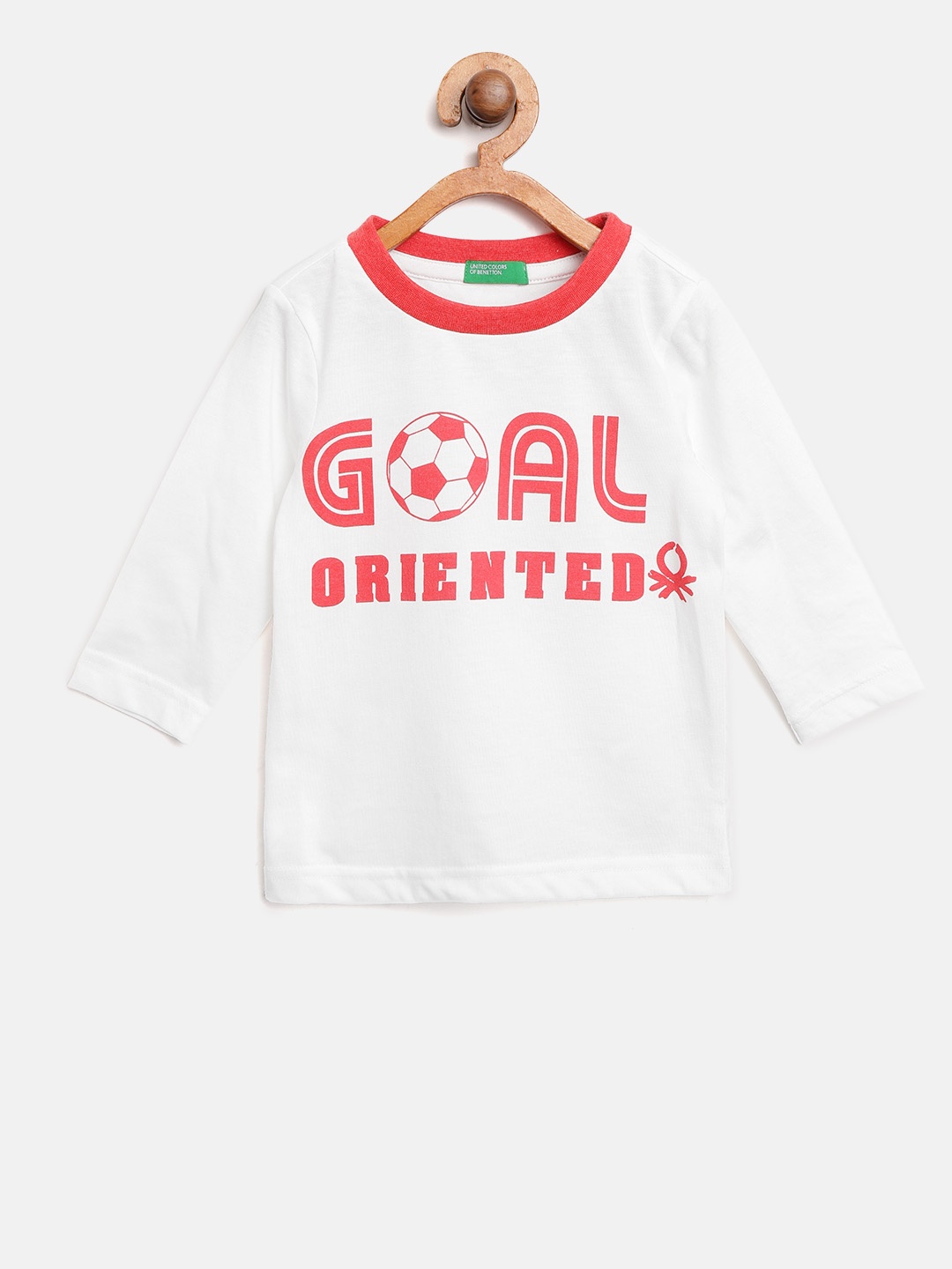 

United Colors of Benetton Boys White & Red Printed Round Neck T-shirt