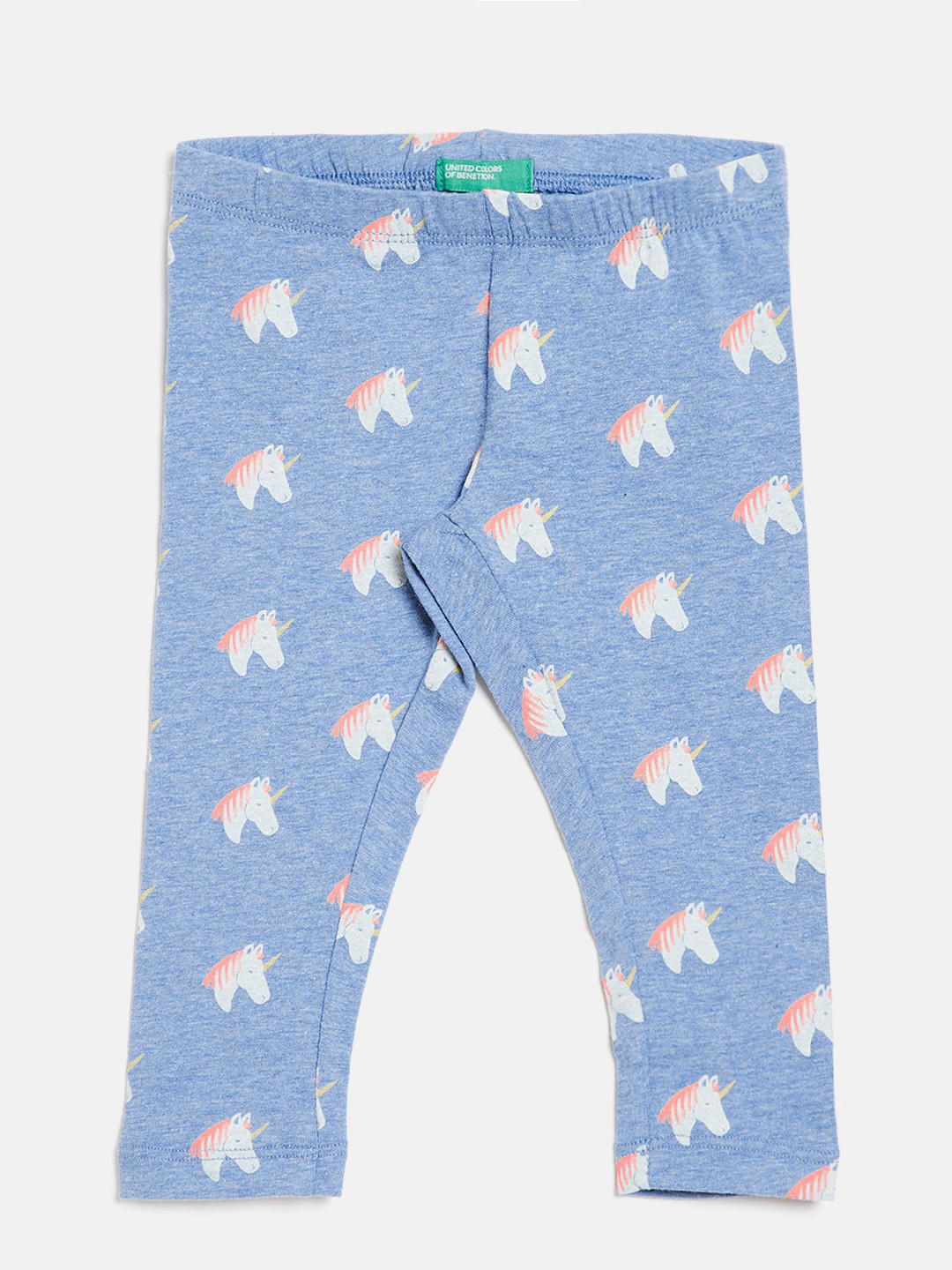 

United Colors of Benetton Girls Blue & Coral Orange Printed Leggings