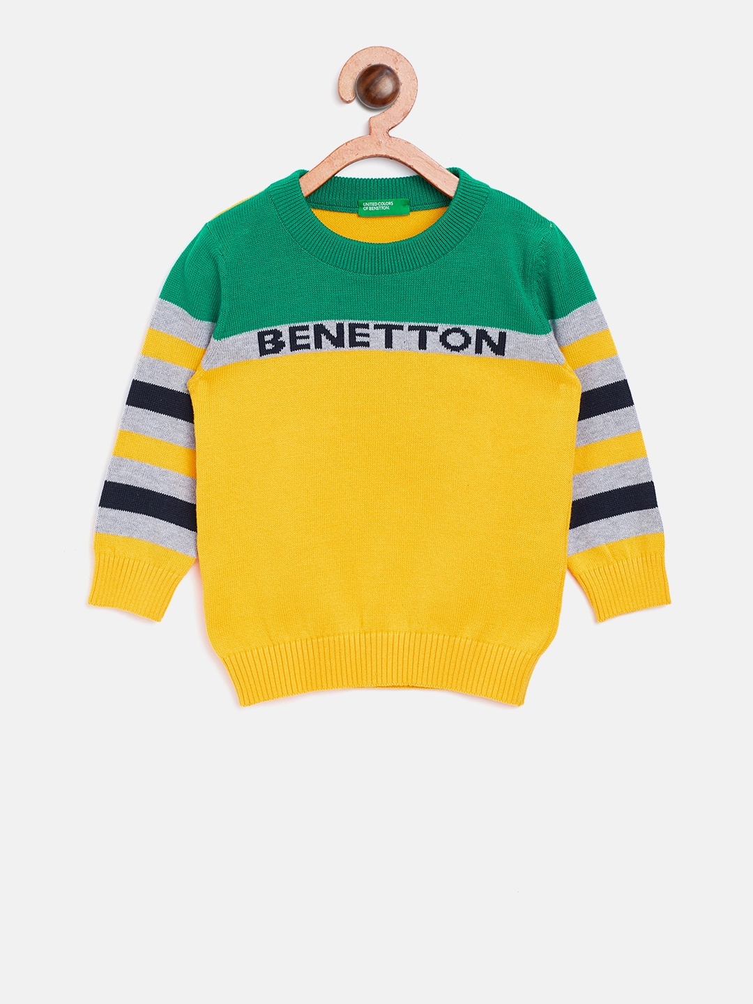 

United Colors of Benetton Boys Yellow & Green Colourblocked Pullover