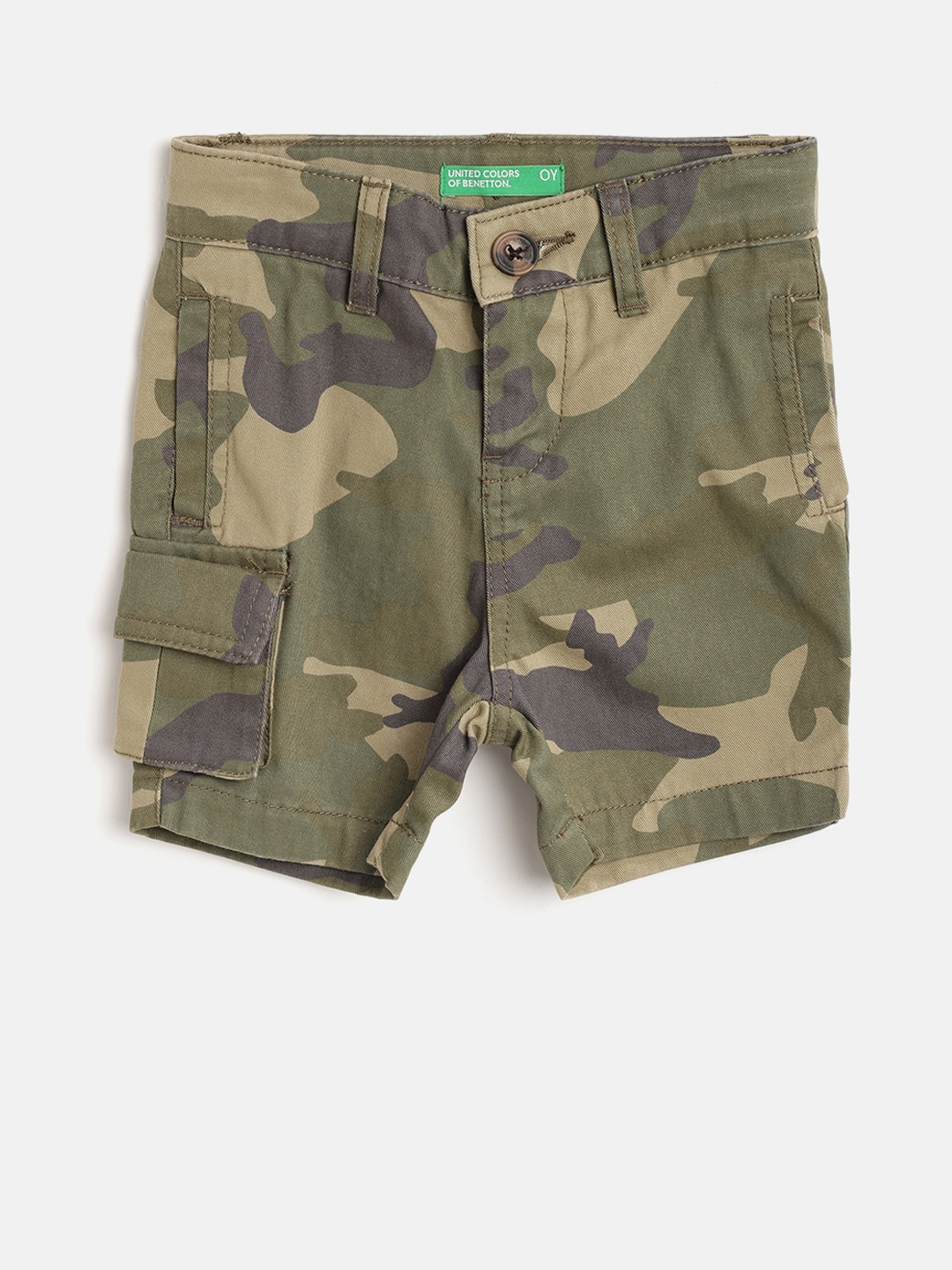 

United Colors of Benetton Boys Olive Green Camouflage Print Regular Fit Cargos