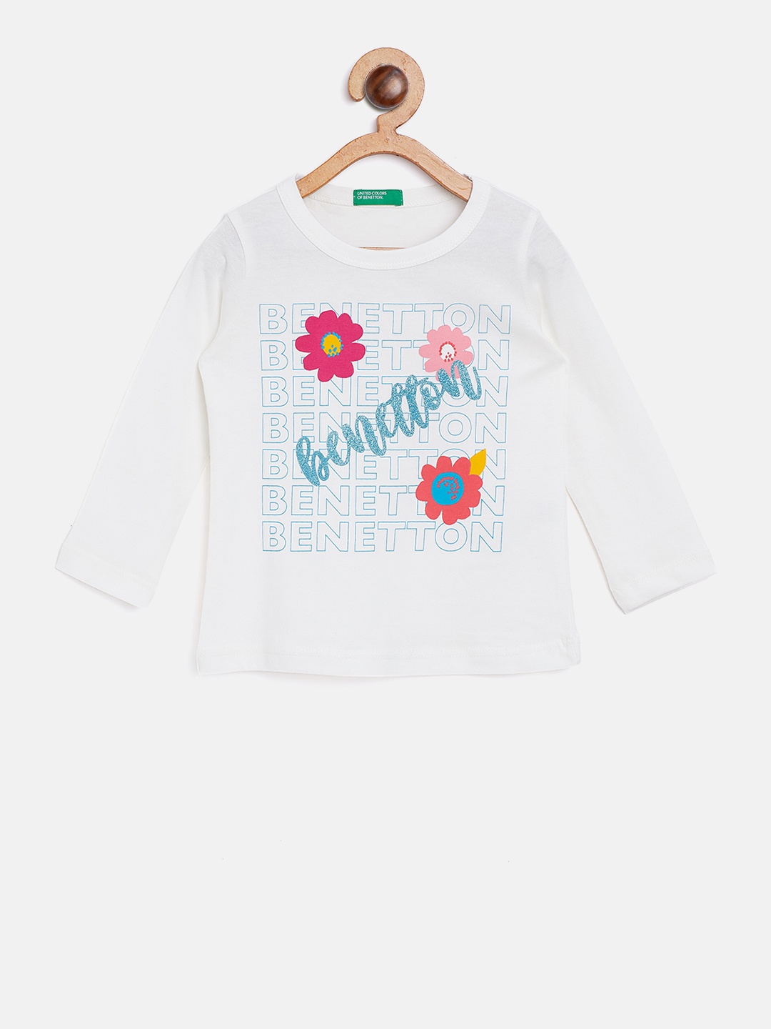 

United Colors of Benetton Girls Off-White Printed Round Neck T-shirt