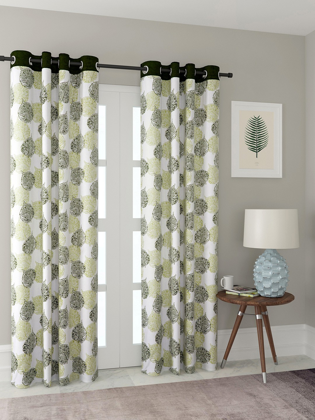 

Cortina White & Green Set of 2 Printed Long Door Curtains