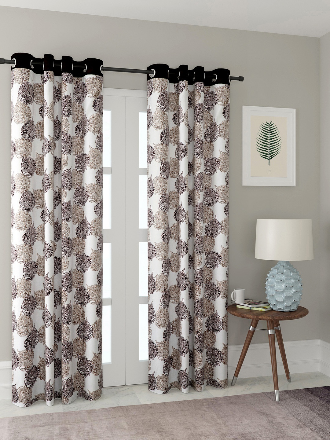 Cortina White & Brown Set of 2 Door Curtains