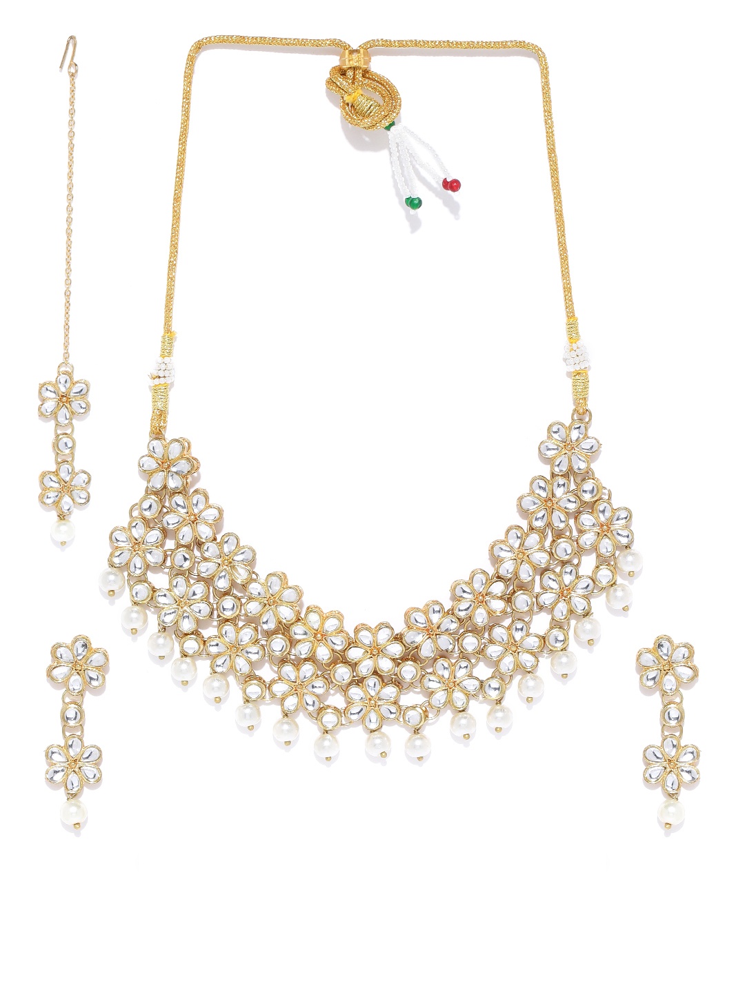 

KARATCART White 22K Gold-Plated Kundan Stone-Studded Jewellery Set