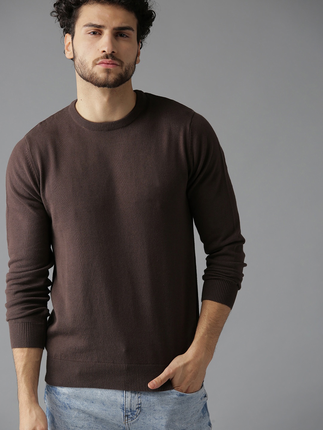 

The Roadster Lifestyle Co Men Coffee Brown Solid Sweater