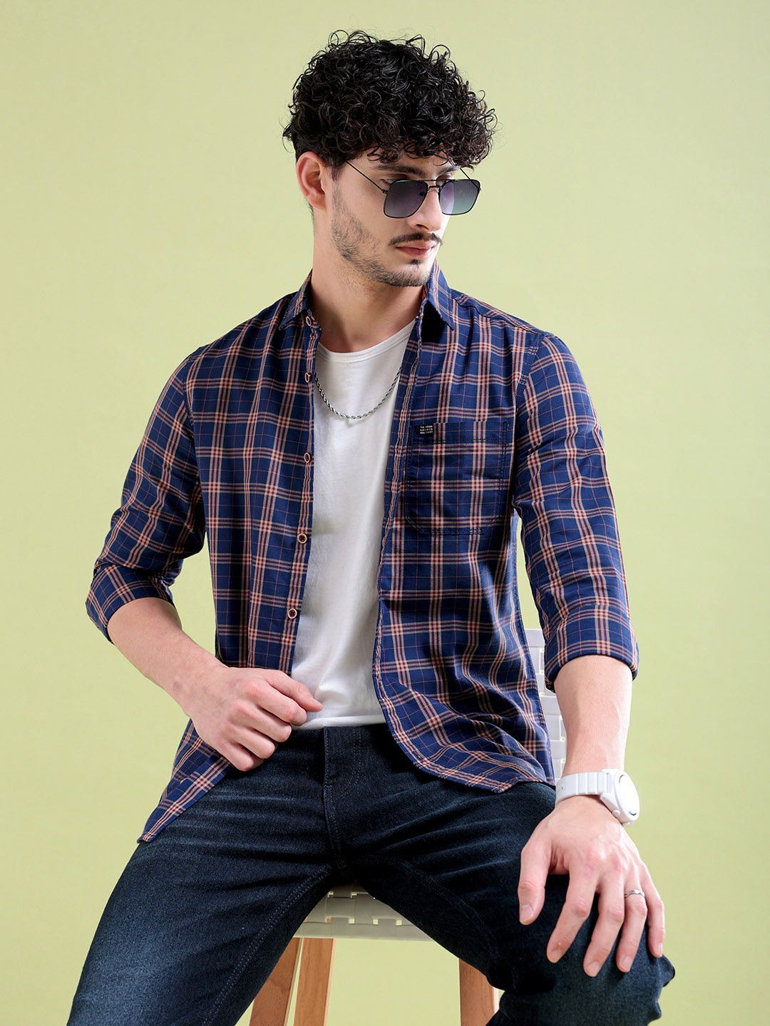 

The Indian Garage Co Men Slim Fit Checked Casual Shirt, Blue