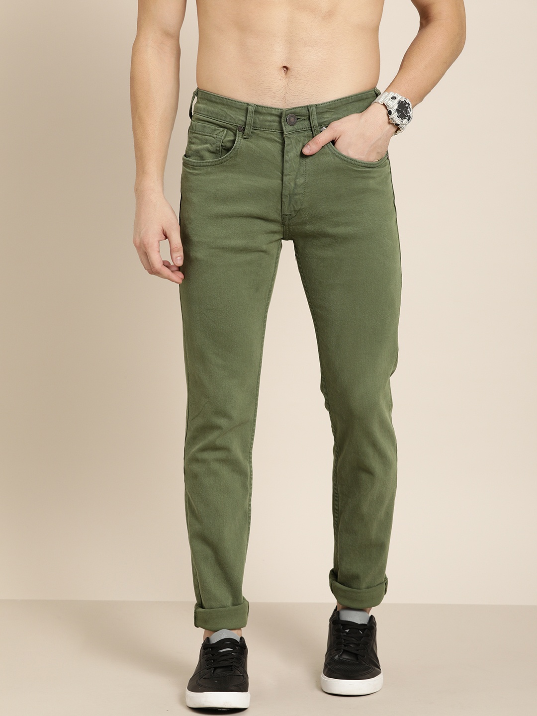 

Moda Rapido Men Olive Green Slim Fit Mid-Rise Clean Look Stretchable Jeans
