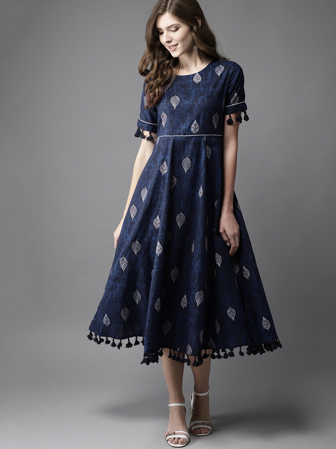 

Moda Rapido What A Re-LEAF Tassel Dress, Navy blue