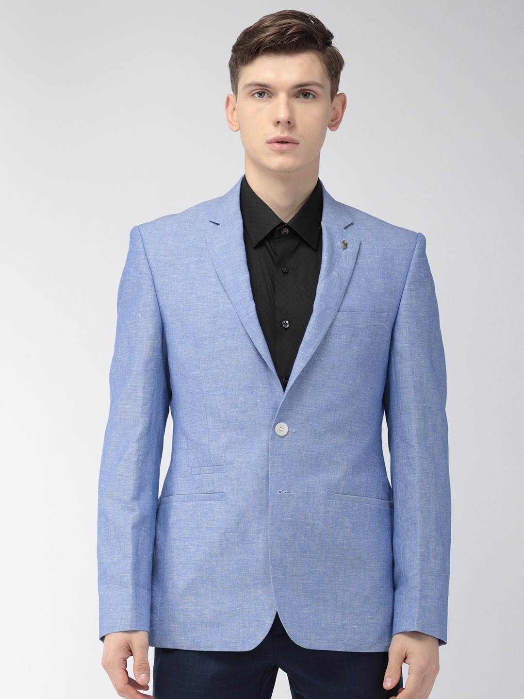 

Park Avenue Men Blue Solid Super Slim Fit Single-Breasted Formal Blazer