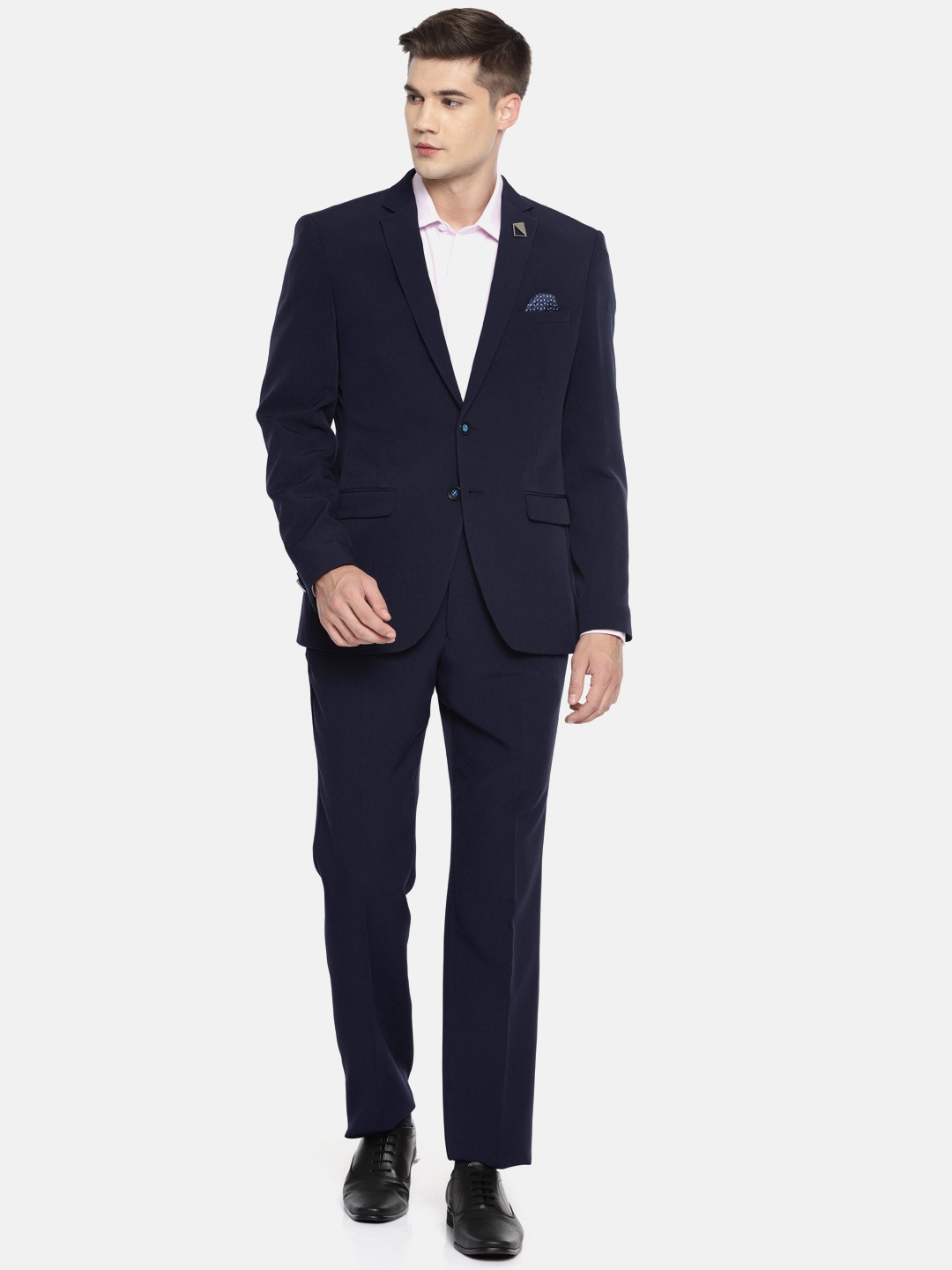 

Park Avenue Men Navy Blue Solid Super Slim Fit Single-Breasted Formal Suit