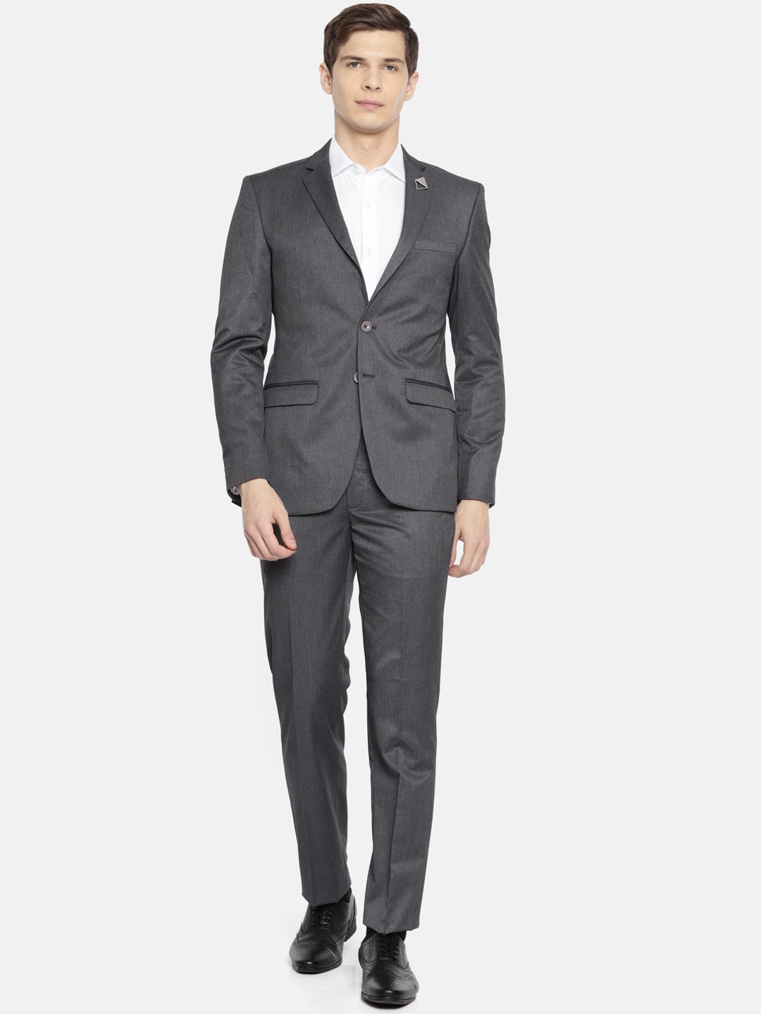 

Park Avenue Men Grey Solid Super Slim Fit Single-Breasted Formal Suit