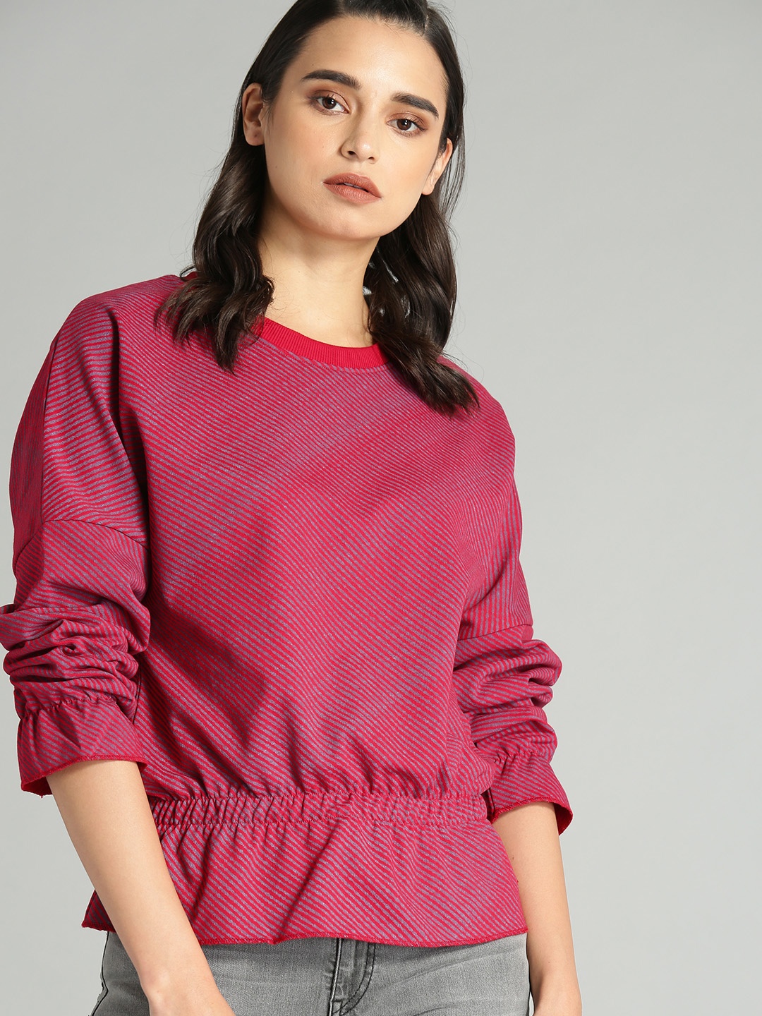 

The Roadster Lifestyle Co Women Red Striped Cinched Waist Top