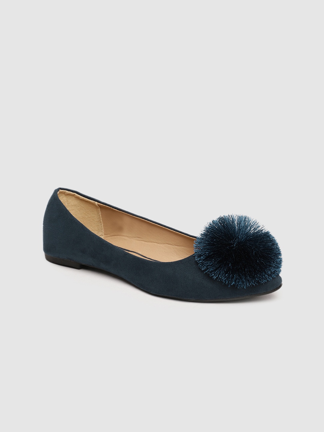 

People Women Navy Blue Solid Suede Ballerinas