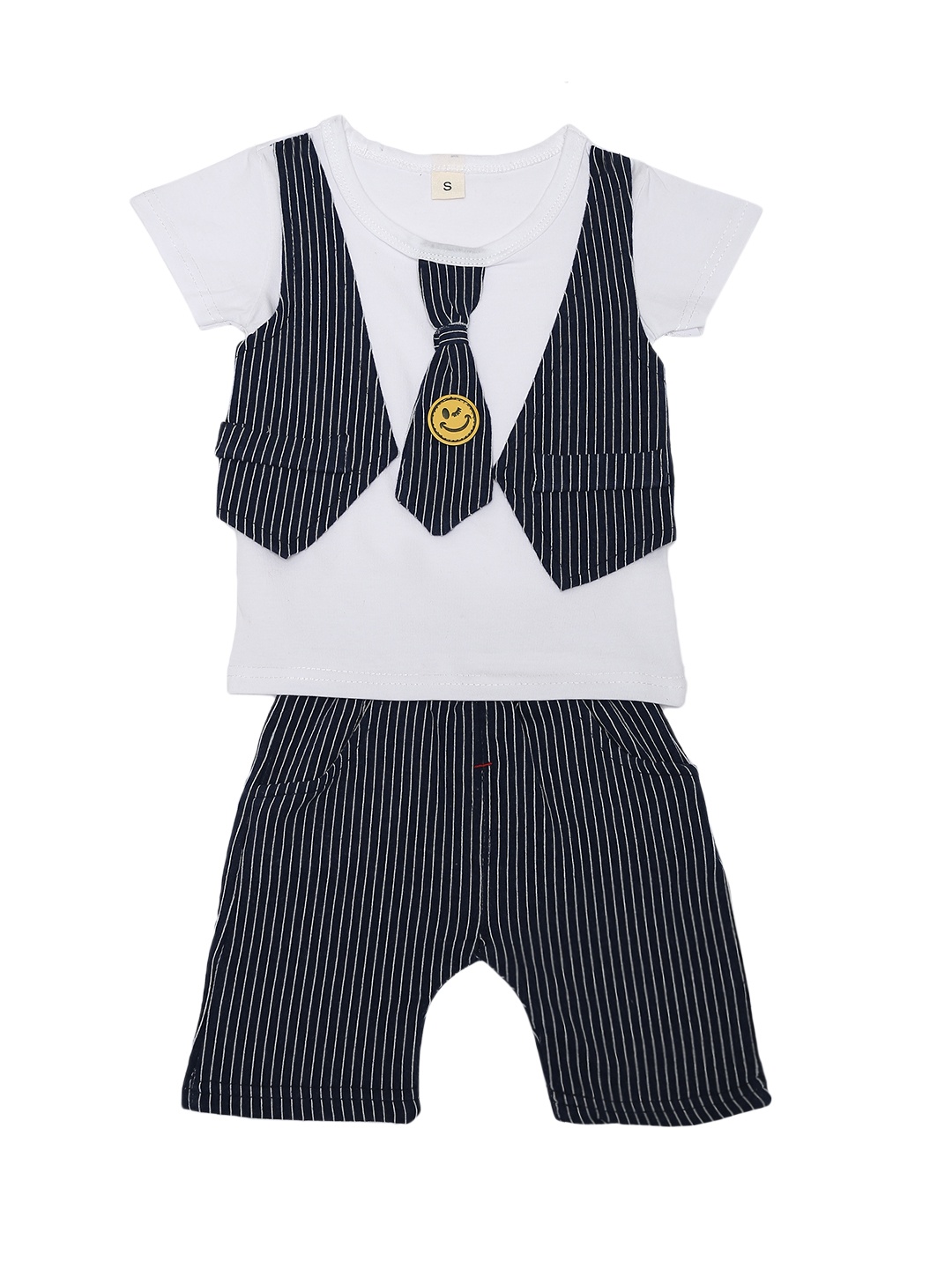 

Aj DEZInES Boys Blue Striped T-shirt with Shorts