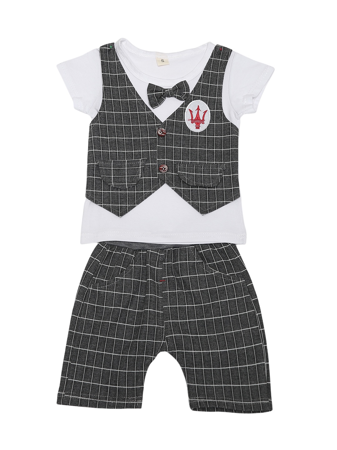 

Aj DEZInES Boys Grey Checked T-shirt with Shorts