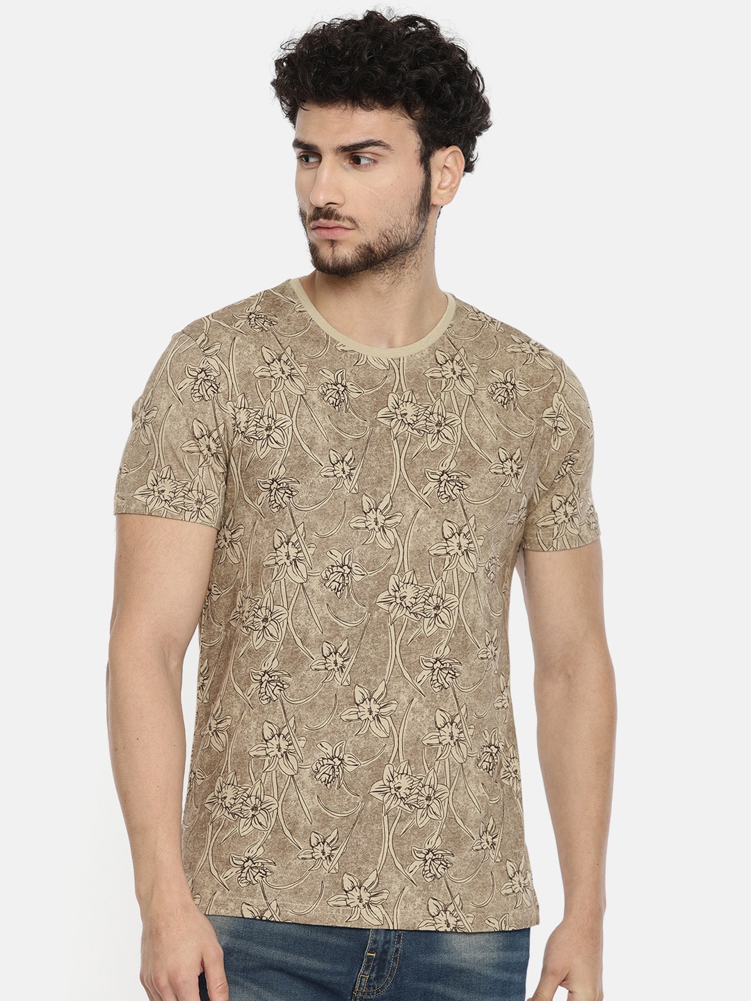 

Ed Hardy Men Beige Printed Round Neck T-shirt