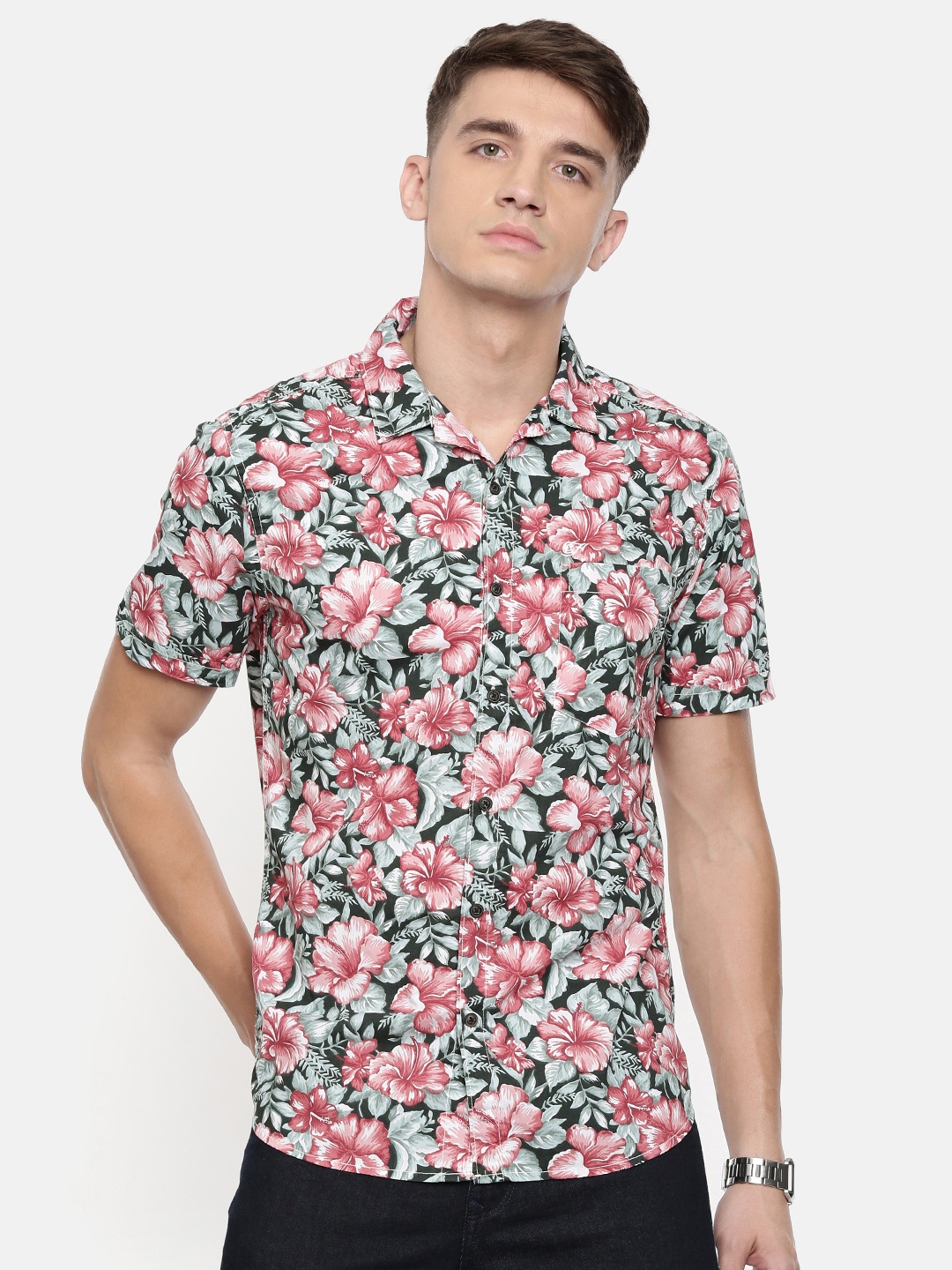 

Ed Hardy Men Green & Red Slim Fit Printed Casual Shirt