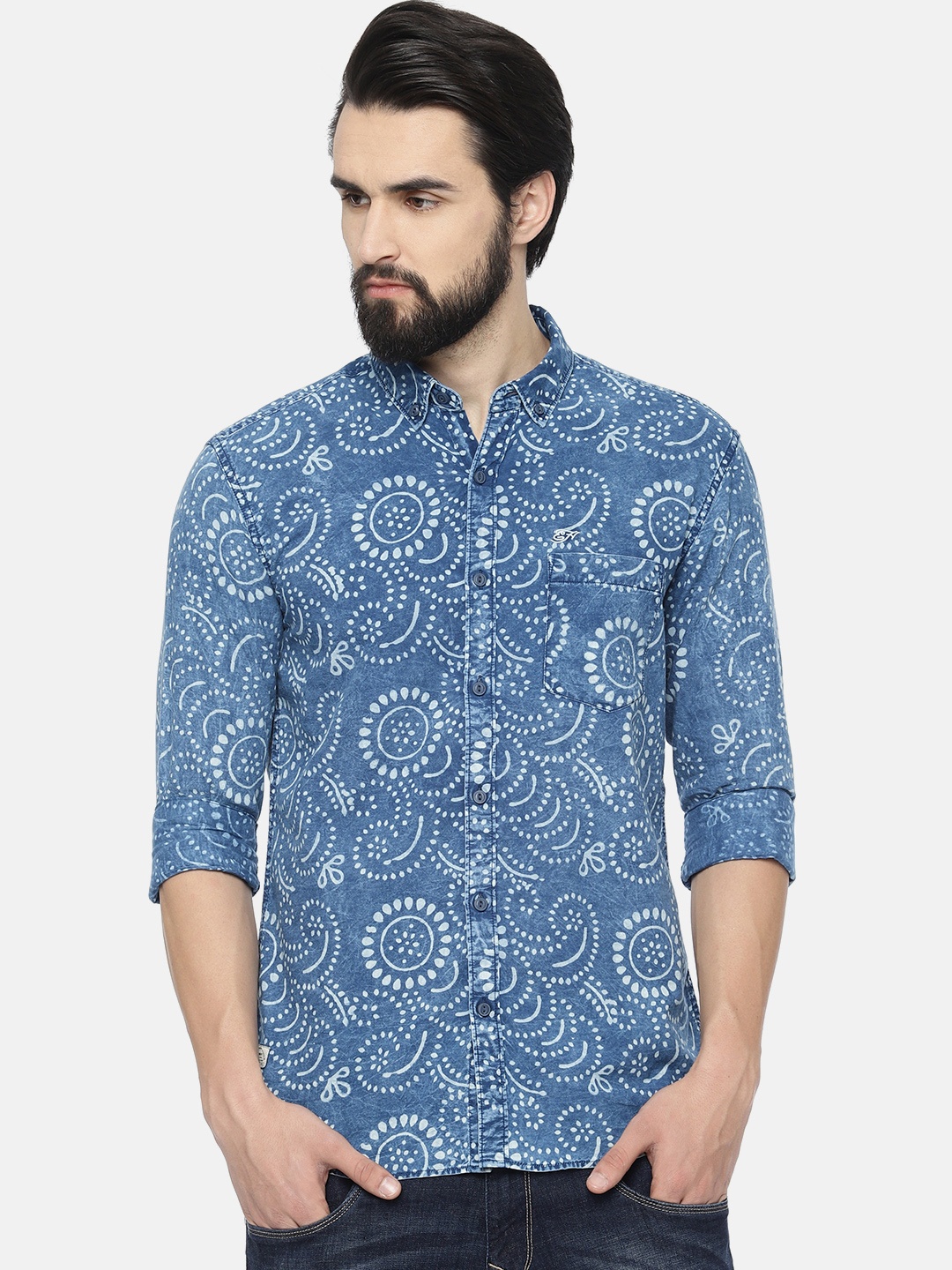 

Ed Hardy Men Blue Slim Fit Printed Casual Shirt