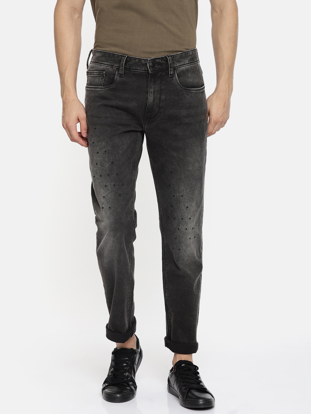 

Ed Hardy Men Black Dagger Slim Fit Mid-Rise Low Distress Stretchable Jeans
