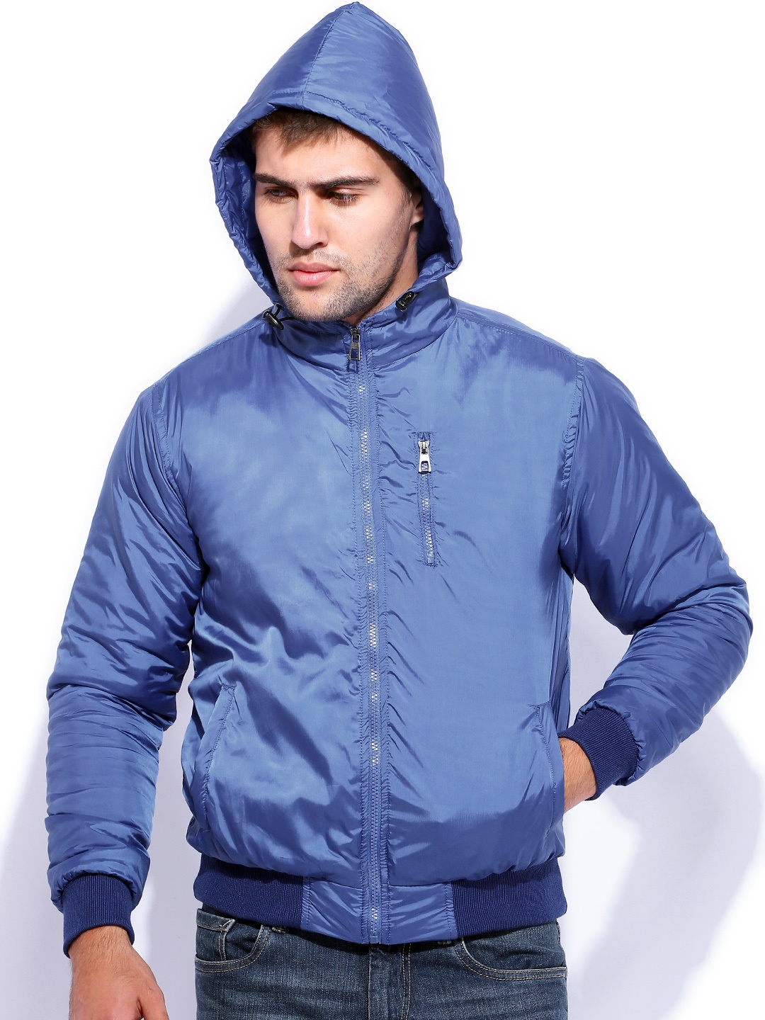 

Campus Sutra Blue Hooded Jacket