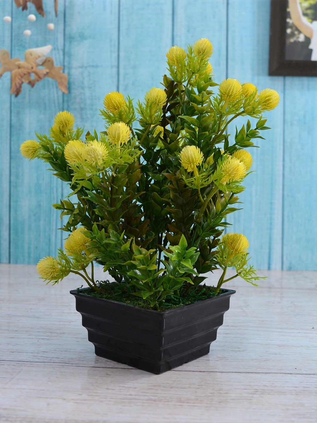 

fancy mart Green & Yellow Artificial Formosan Plant in Square Step Pot