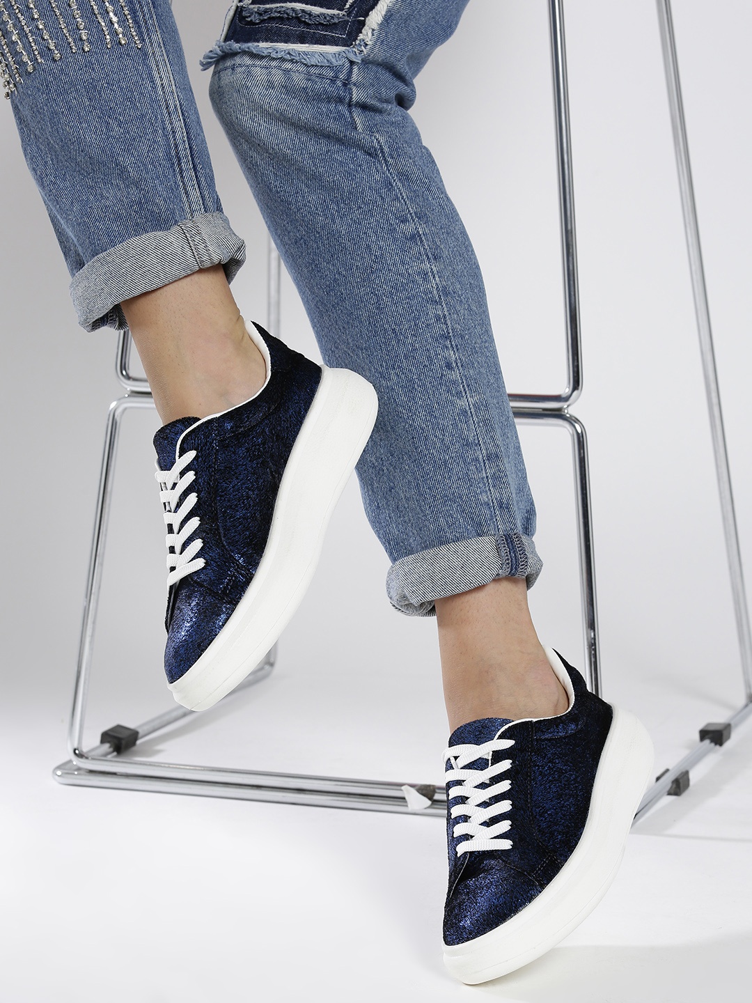 

CORSICA Women Navy Blue Shimmer Textured Sneakers