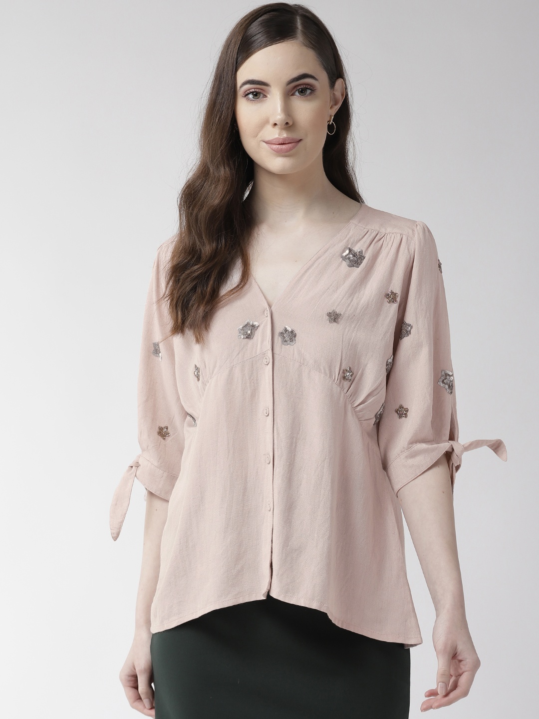 

SCOUP Women Peach-Coloured Embellished A-Line Top