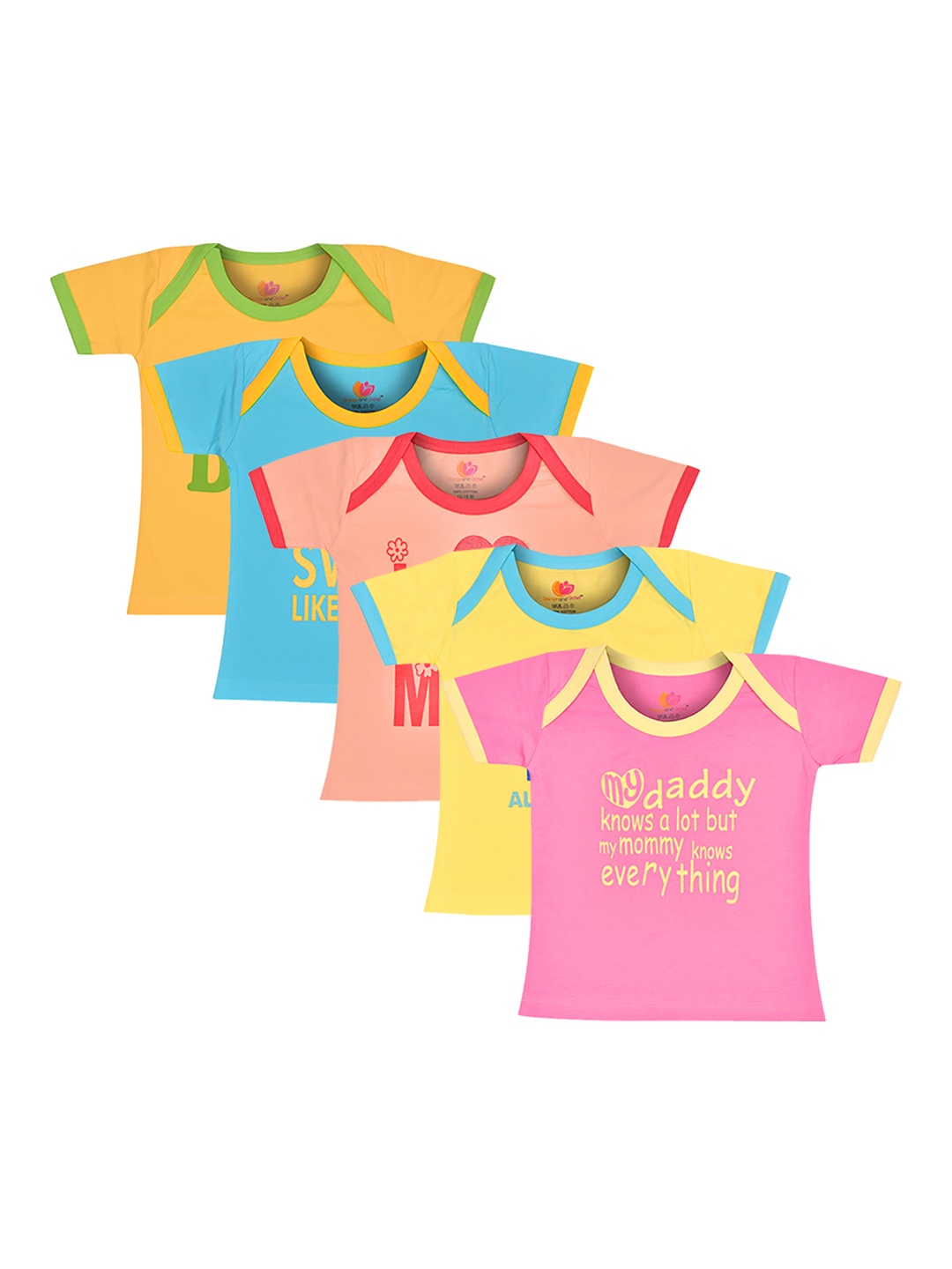 

Orange and Orchid Kids Pack of 5 Printed Round Neck T-shirts, Multi