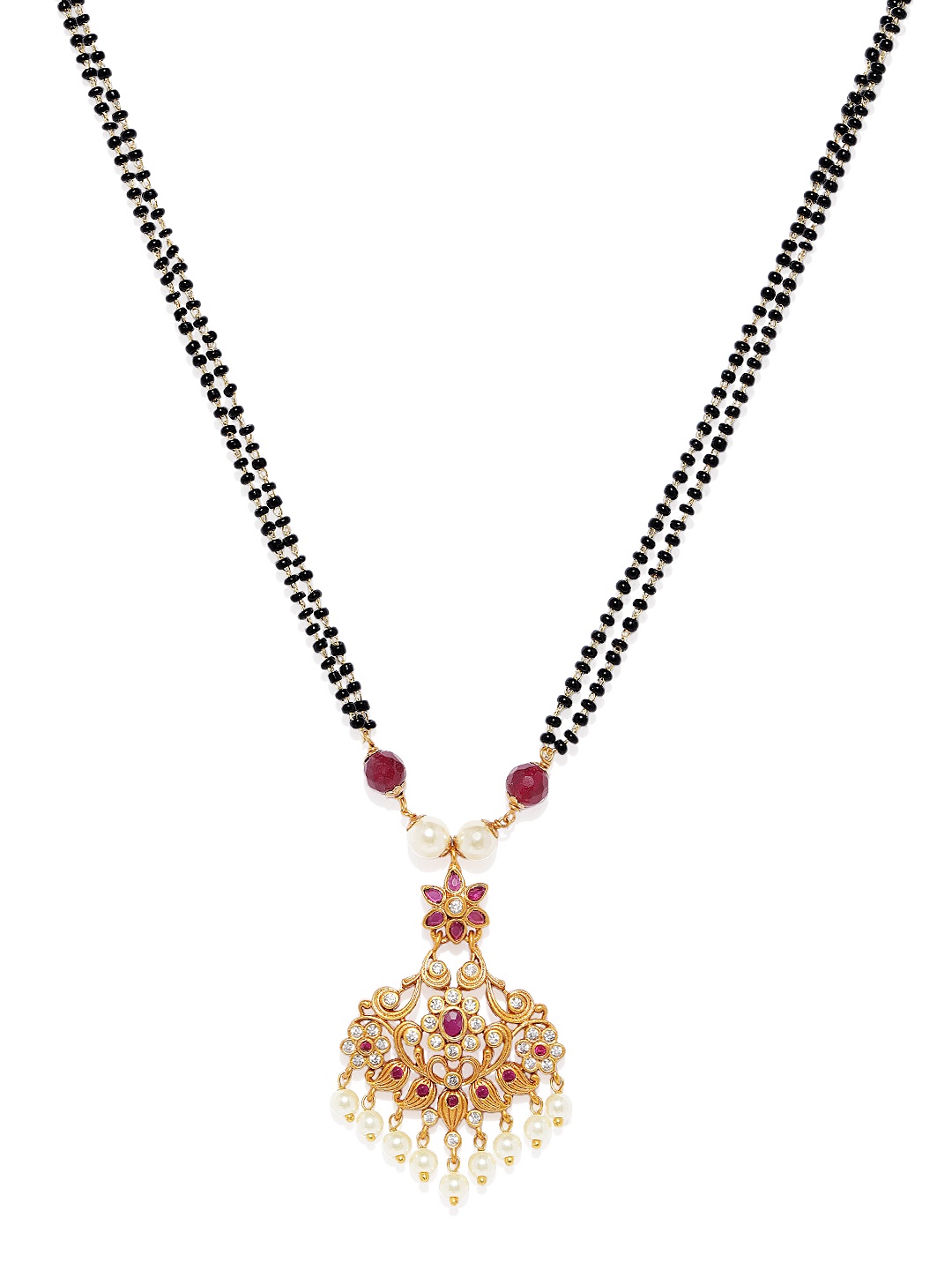 

Peora Traditional Red Ethnic Matte Gold Finish Mangalsutra