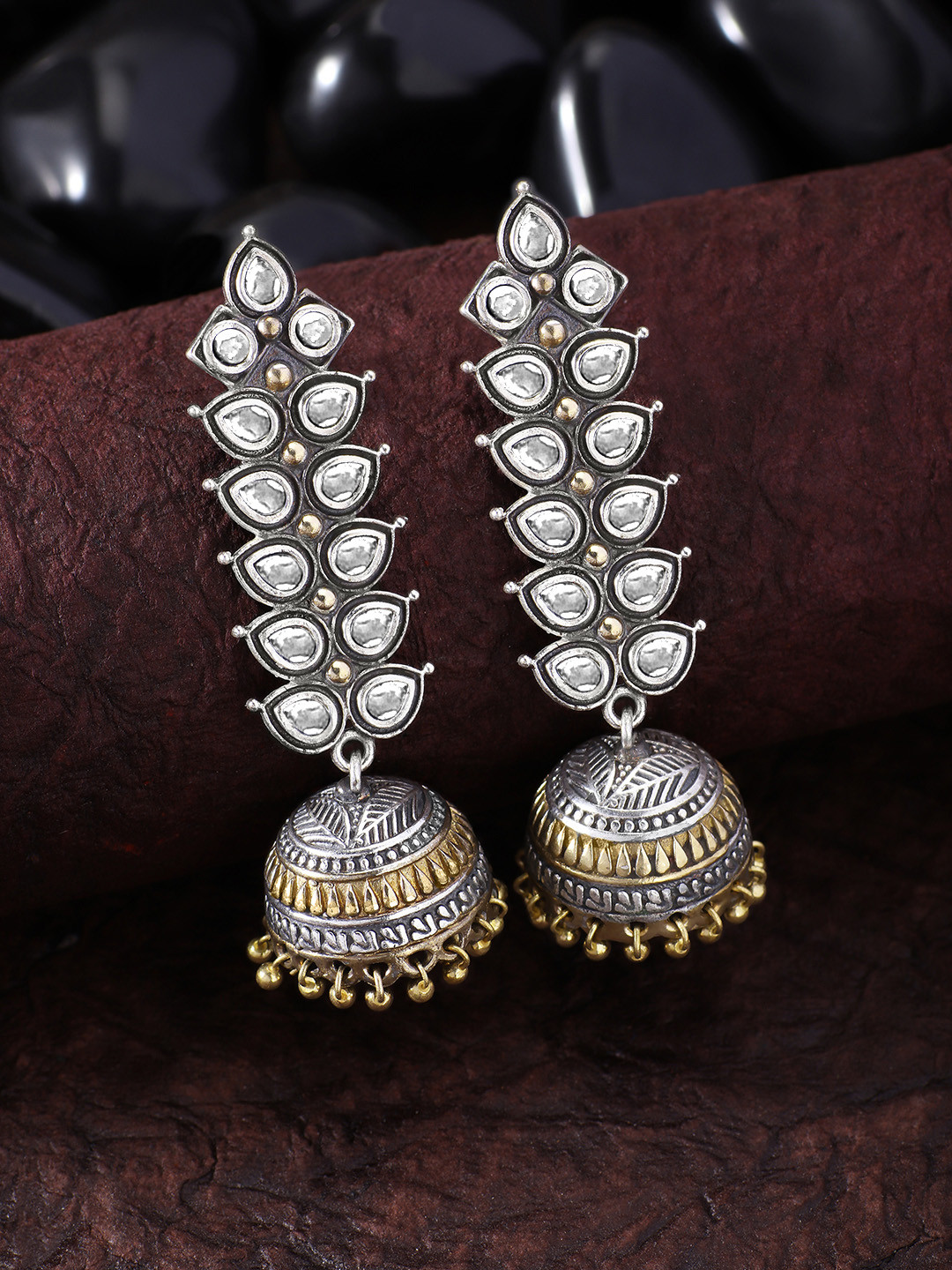 

Peora Silver-Plated & Gold-Toned Dome Shaped Jhumkas