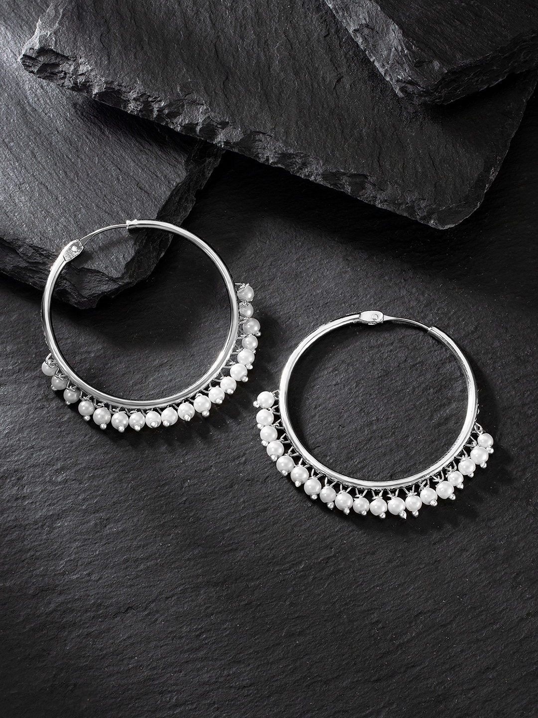 

Peora Silver-Plated Beaded Circular Hoop Earrings