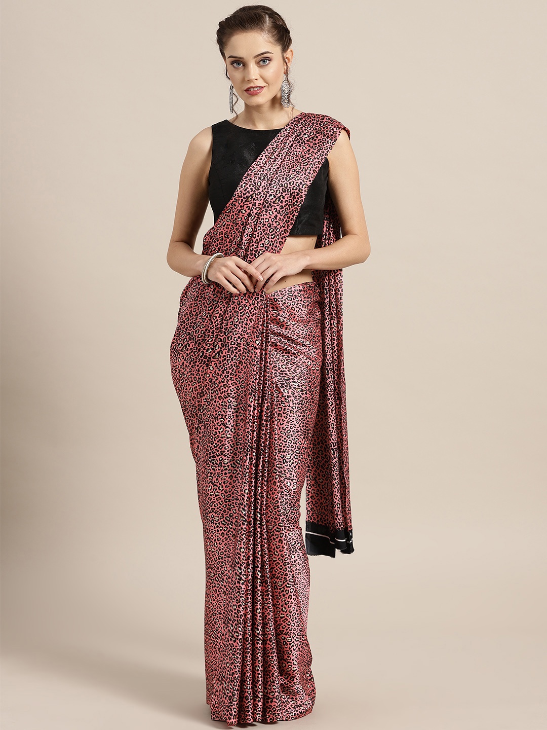 

Rajesh Silk Mills Pink & Black Printed Saree