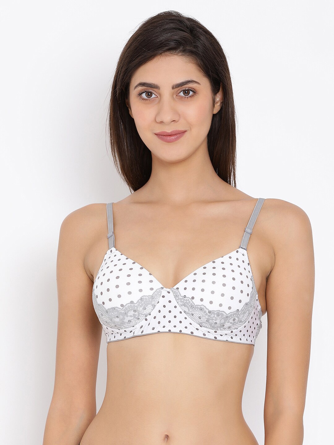 

Clovia White & Grey Polka Dot Bra Half Coverage Lightly Padded