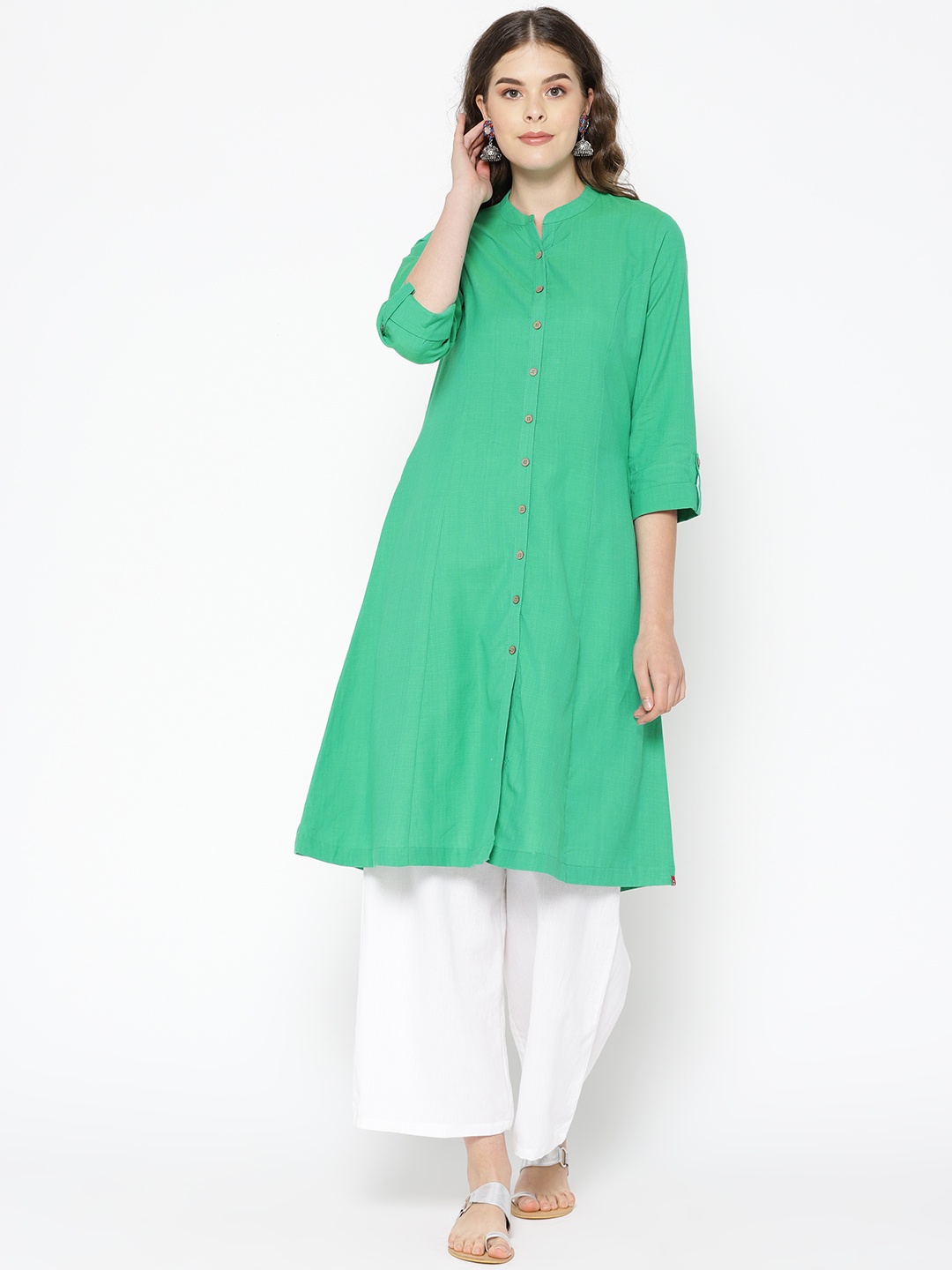 

Biba Women Green Solid A-Line Kurta