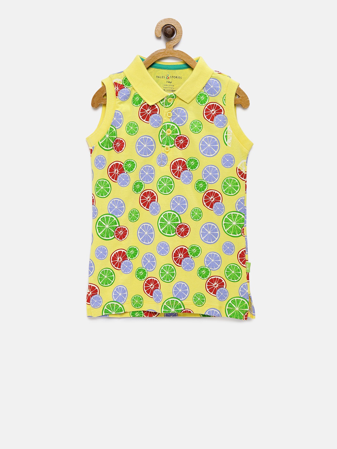 

TALES & STORIES Girls Yellow Printed Polo Collar Sleeveless T-shirt