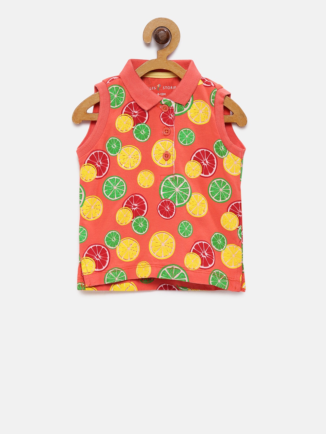 

TALES & STORIES Girls Orange Printed Polo Collar T-shirt