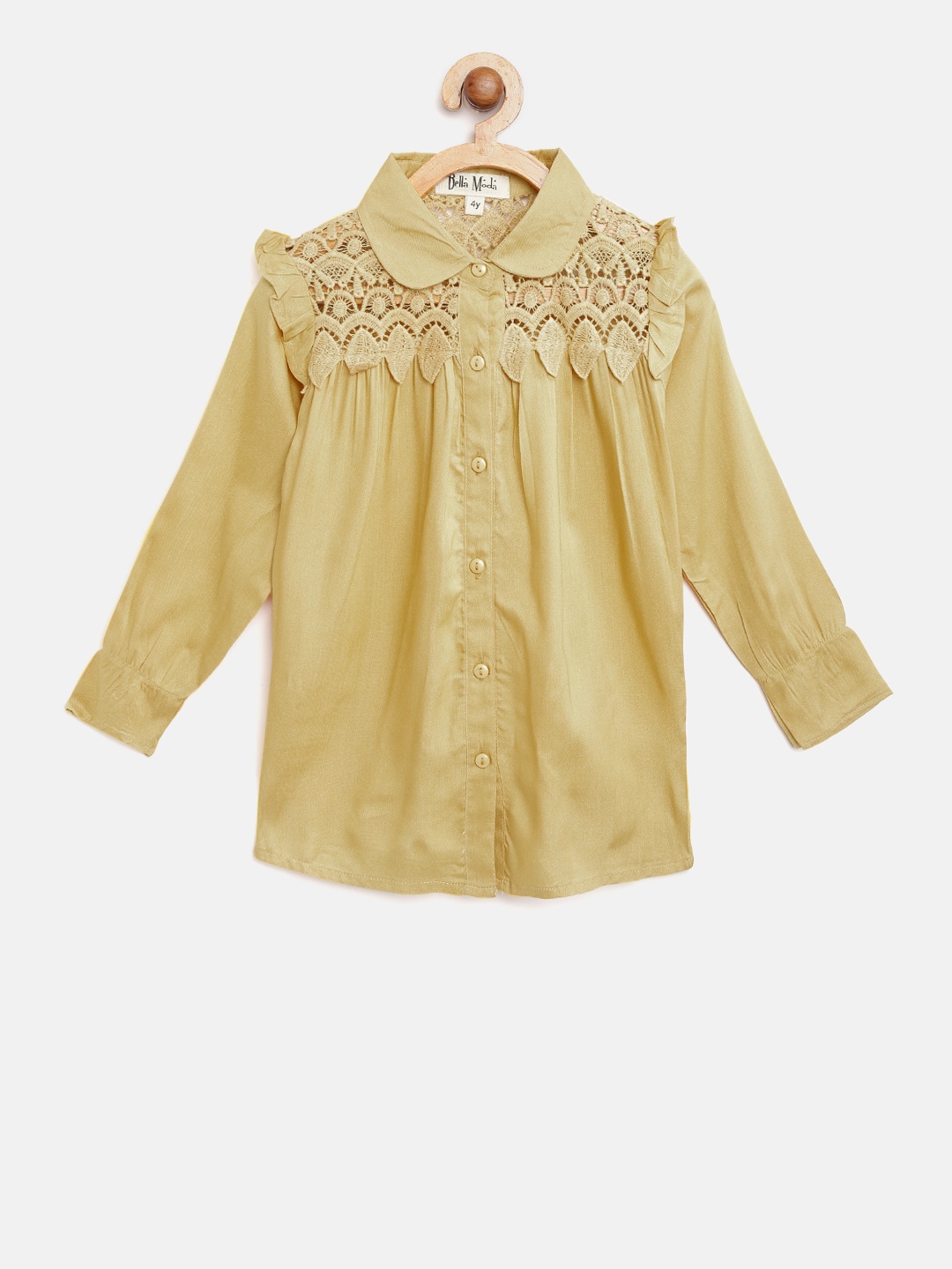 

Bella Moda Girls Khaki Regular Fit Lace Detail Casual Shirt