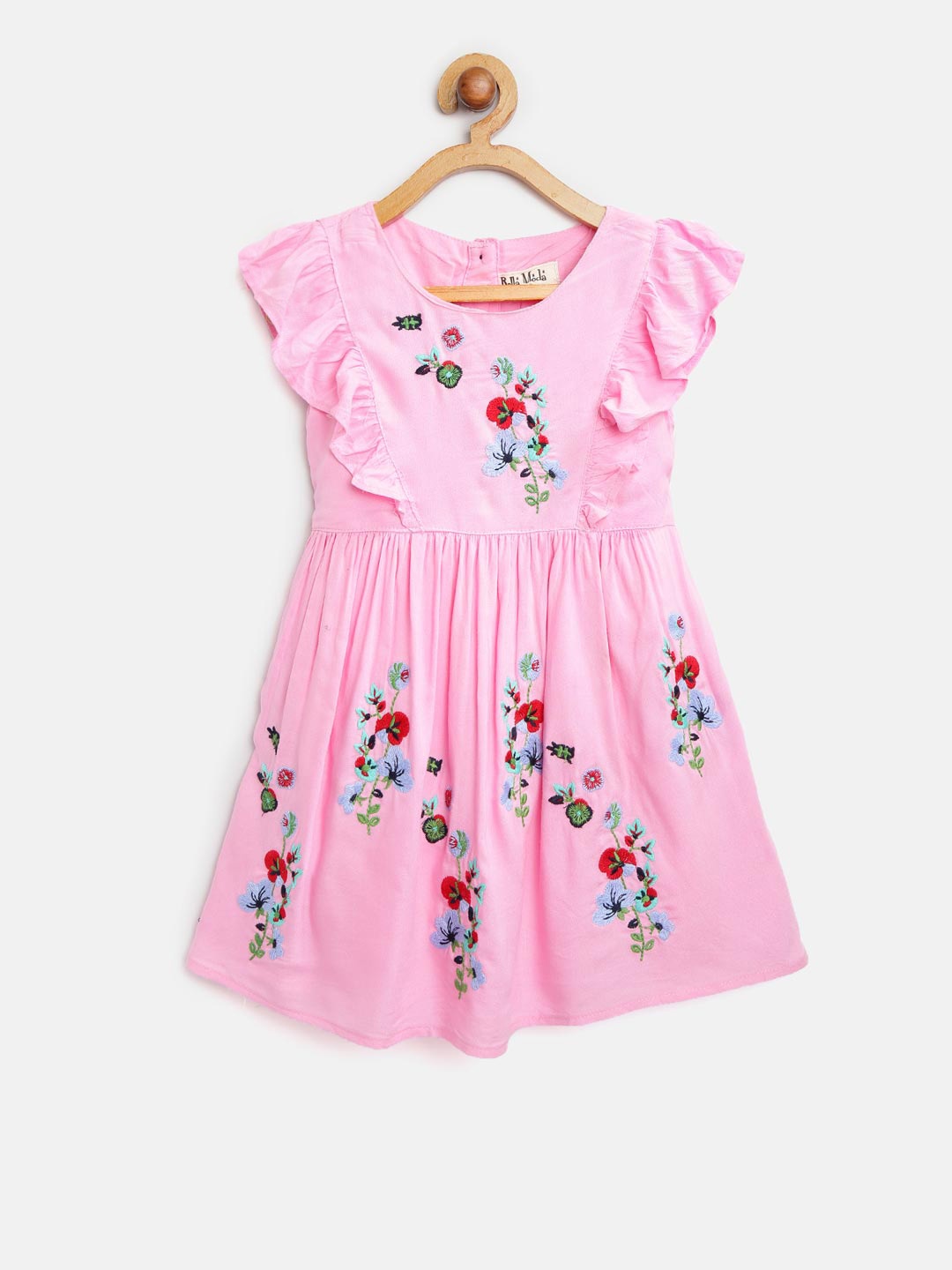 

Bella Moda Girls Pink & Sea Green Embroidered Fit and Flare Dress