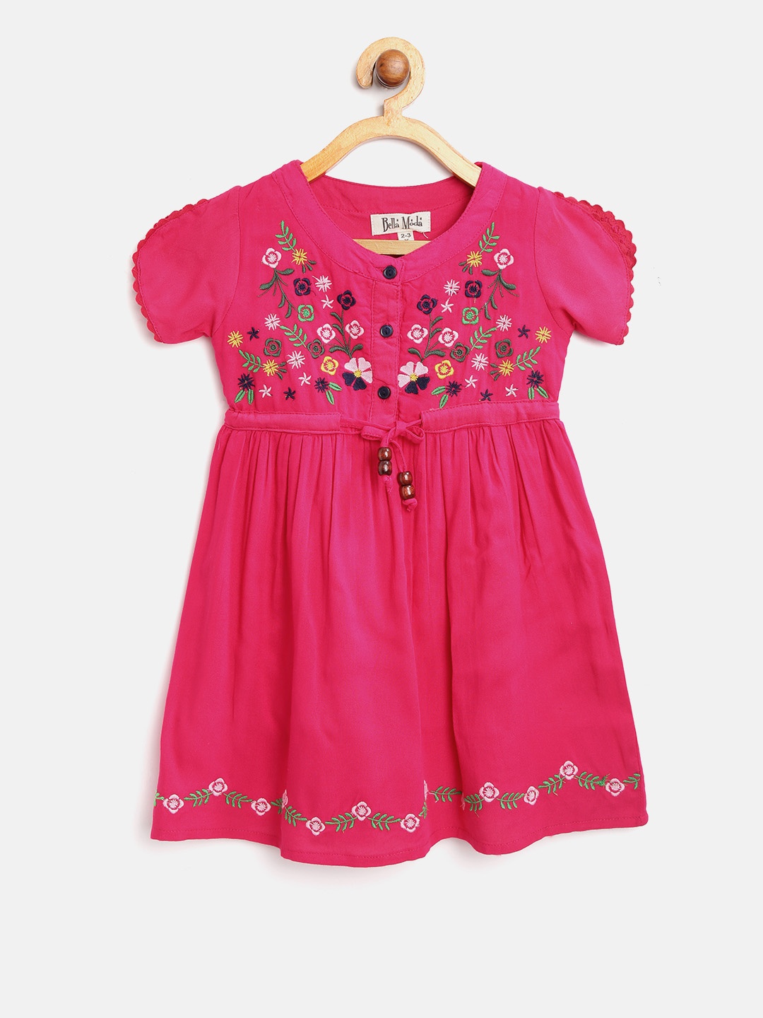 

Bella Moda Girls Magenta Floral Embroidered Detail Fit and Flare Dress