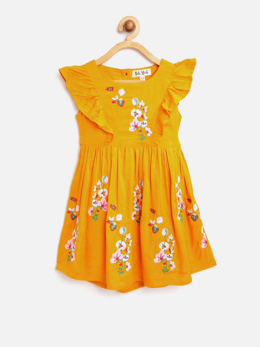 

Bella Moda Girls Mustard Yellow & Pink Embroidered Fit and Flare Dress