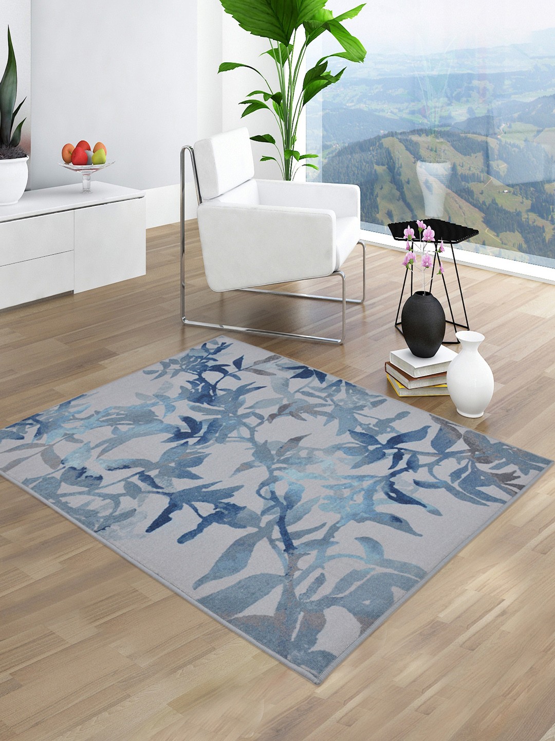 

RUGSMITH Blue & Grey Premium Floral Pattern Rug