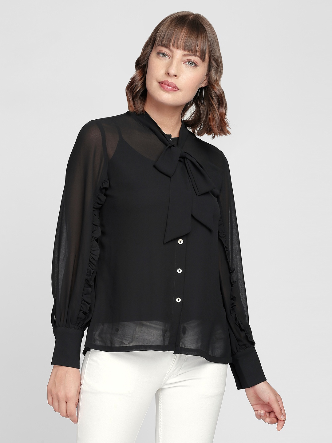 

AND Women Black Solid Shirt Style Top